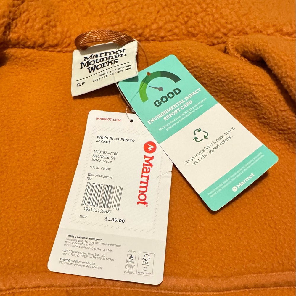 Marmot Copper/Orange Teddy Jacket - Picture 4 of 5